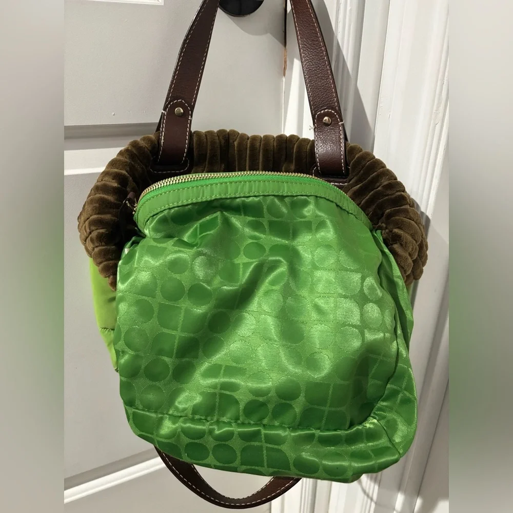 Vintage Kate Spade NY Green Quilted Nylon Bag Brown Corduroy Trim Y2K Purse